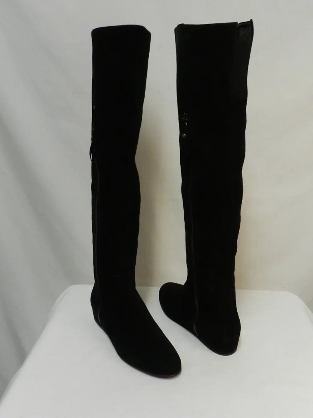 Stuart Weitzman Suede black tall over the knee zip boots hidden wedge Size Sz 7